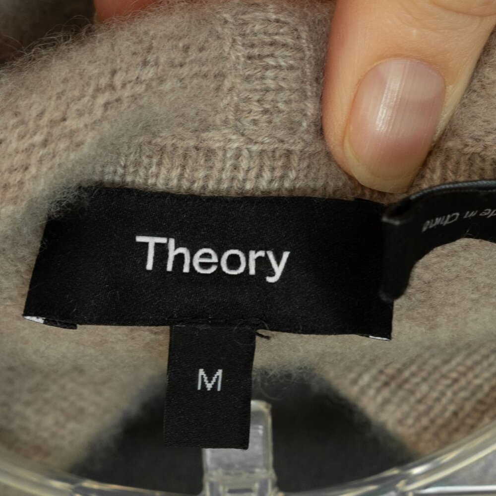 Theory 100% Cashmere Crop Hoodie Minimalist Neutral Taupe Beige Hooded Sweater - Picture 10 of 10